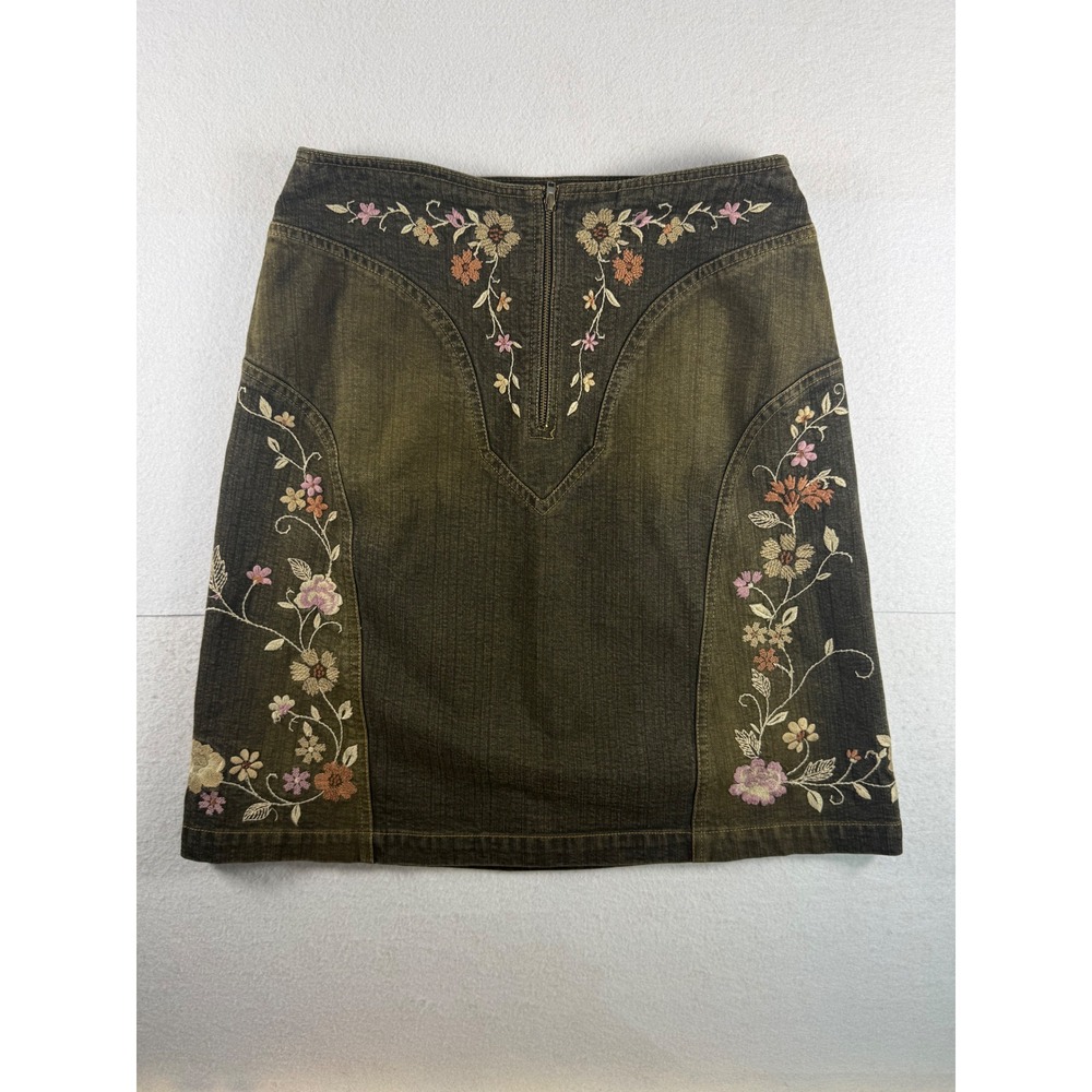 Vintage 90s Apostrophe Floral Embroidered Denim Skirt Whimsigoth Y2K 8P